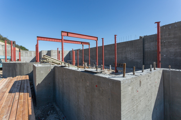 Progress photo of the construction of cement walls for 393 Stafford Road in Hidden Valley, CA