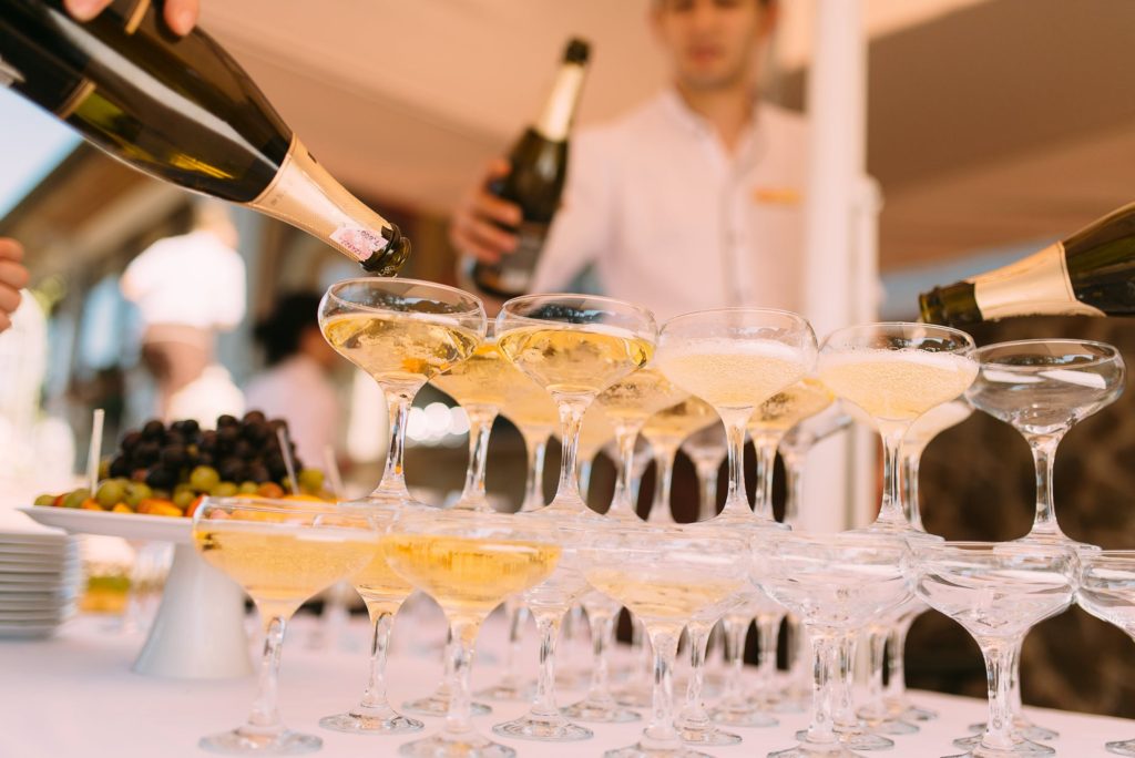 Champagne prepared at a wedding event