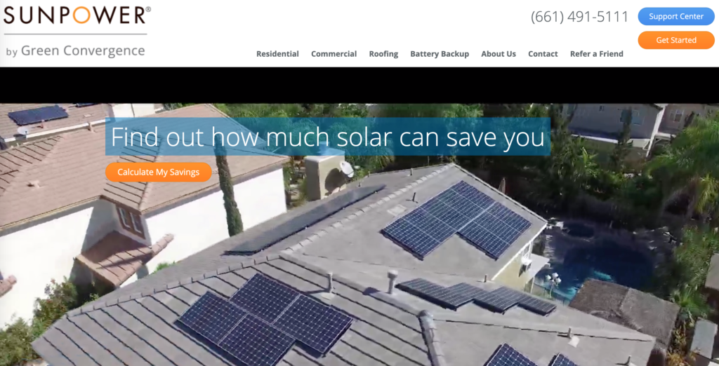 Sunpower website homepage