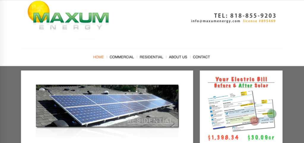 Maxum energy website homepage