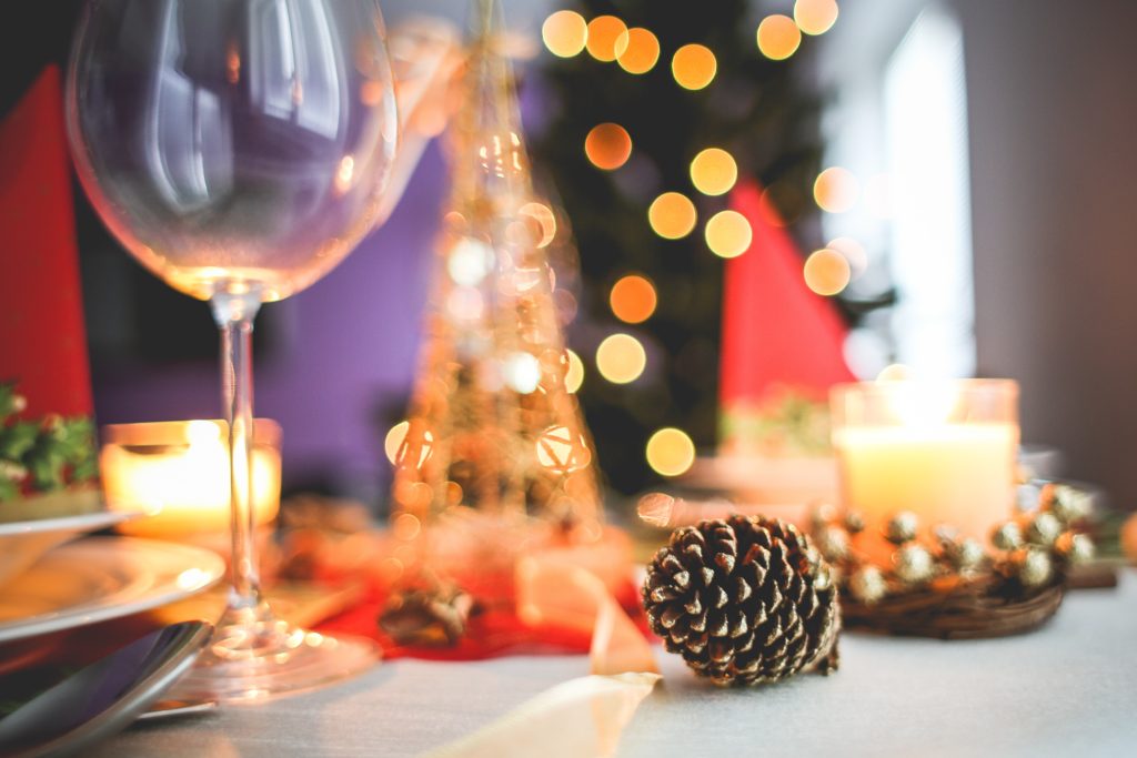 Christmas party table with decorations
