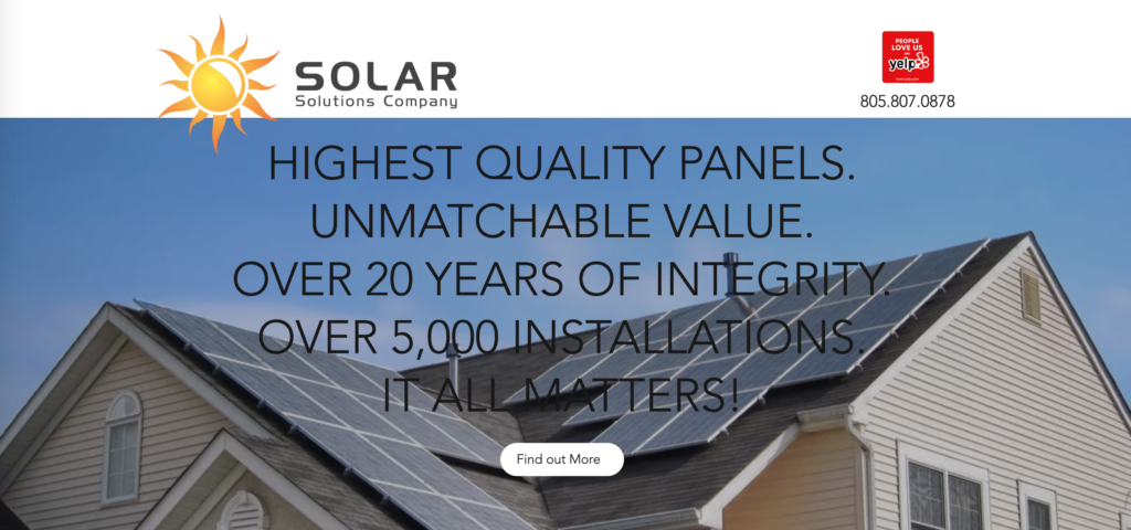 Solar Solutions Company website homepage