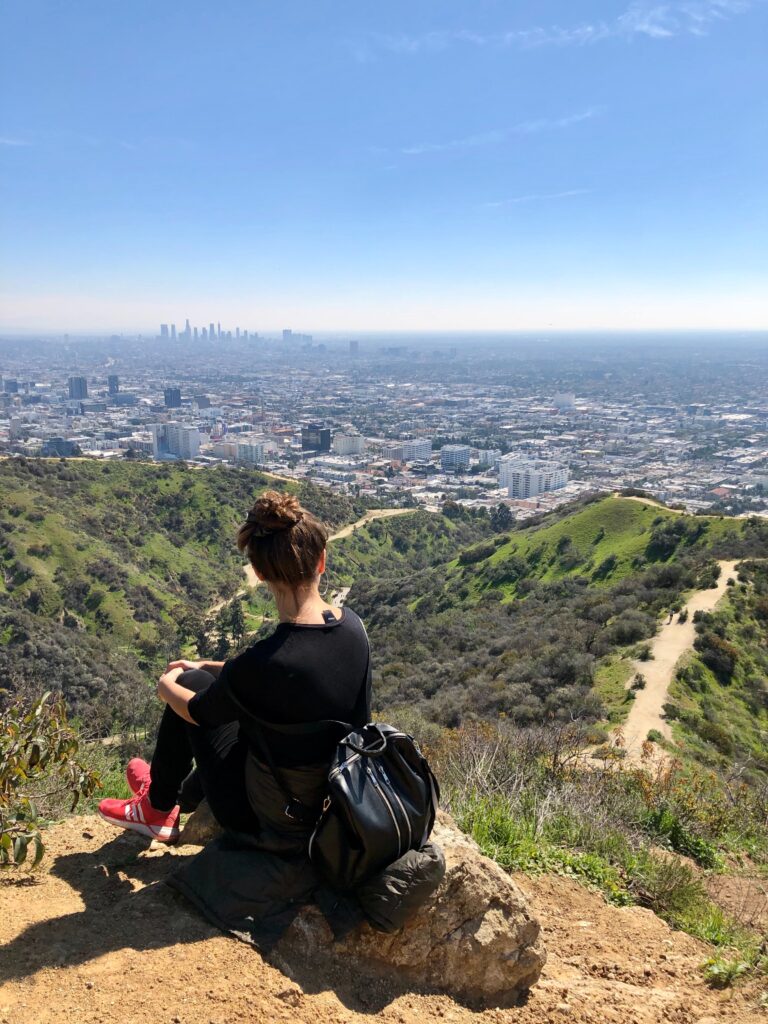 Woman looking at Downtown Los Angeles from Calabasas