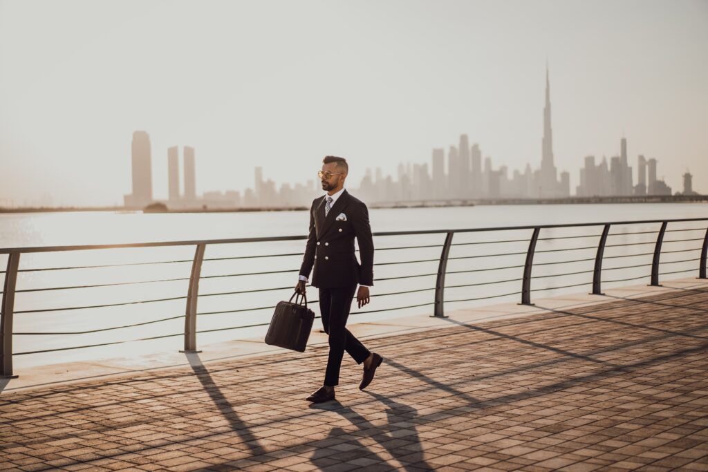 Realtor walking in front of NYC