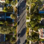 Aerial view of California homes in neighborhood